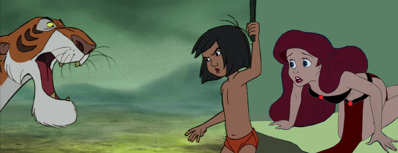 Ariel and Mowgli confront Shere Khan