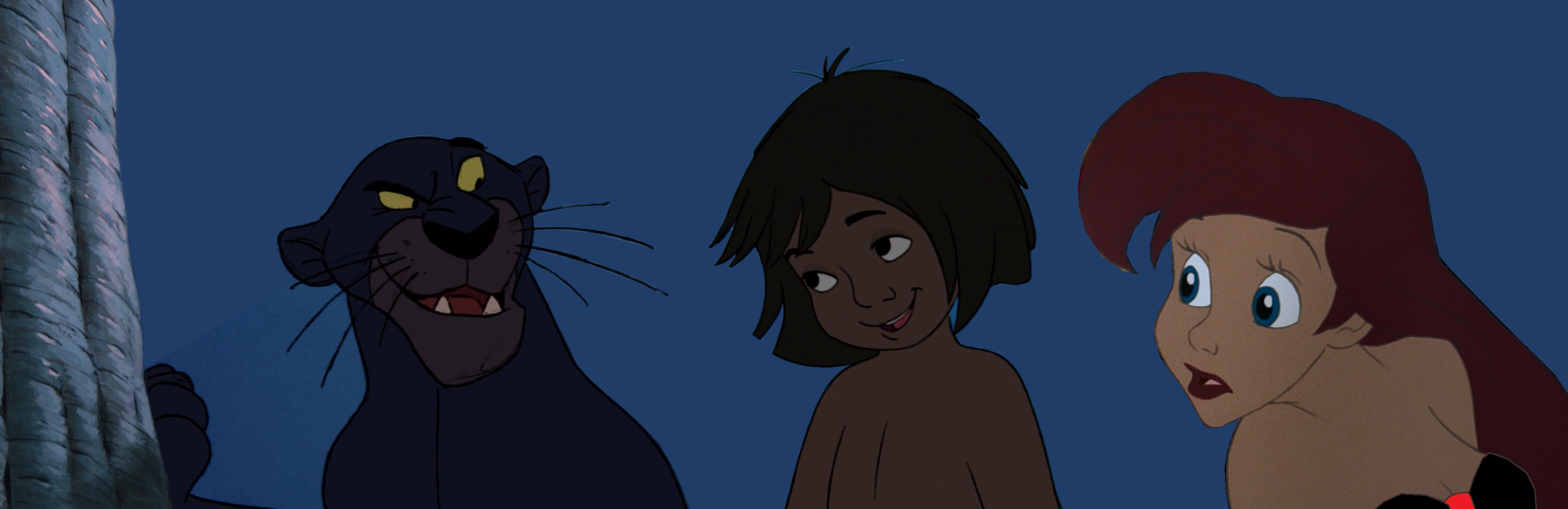 Ariel and Mowgli talk to Bagheera