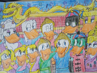 Donald and Daffy Duck with their family in China