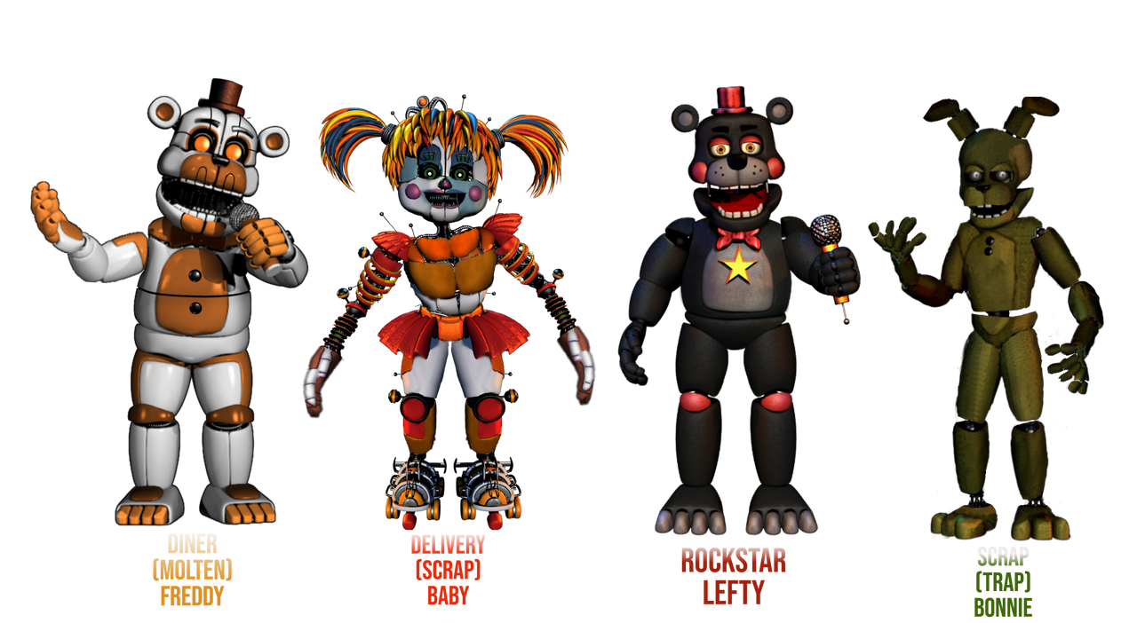 FNAF 6 Fixed Salvaged animatronics by ThederangedGamer on DeviantArt