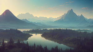 view of mountains and lakes at morning #8