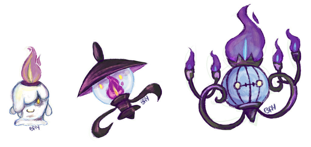 Litwick Lampent and Chandelure! by HelloBay on DeviantArt