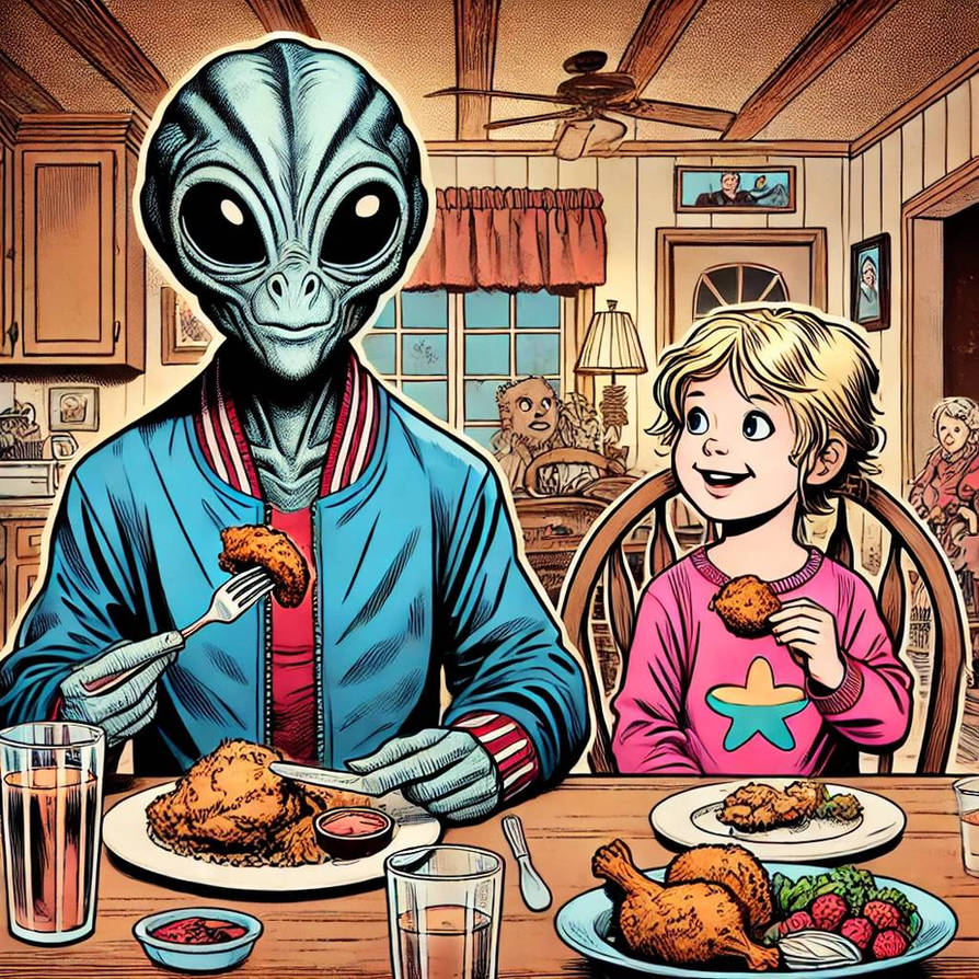 ALIEN TRYING FRIED CHICKEN by mimzylove on DeviantArt