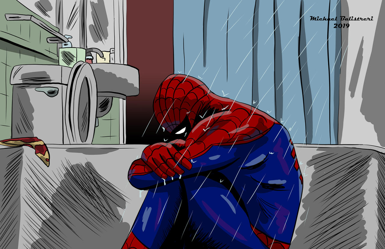Spider-man Crying in the Shower by BlackSnowComics on DeviantArt