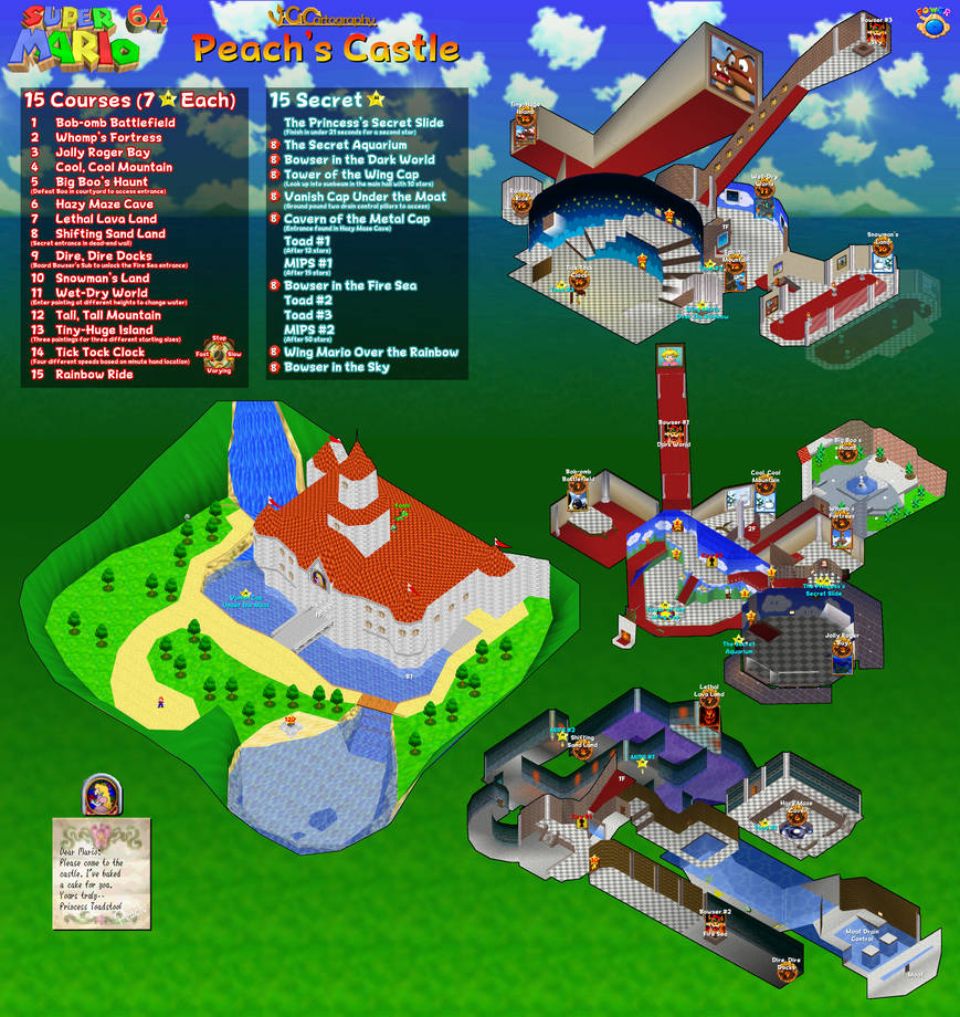 Super Mario 64 | Peach’s Castle Map by VGCartography on DeviantArt
