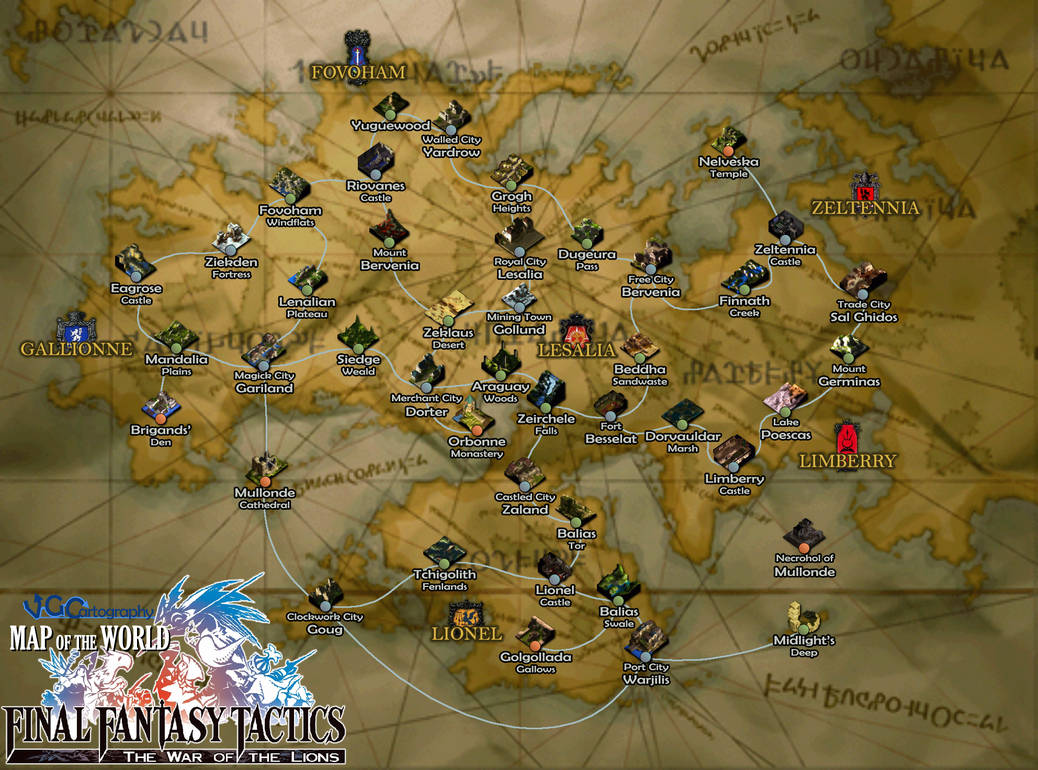 Final Fantasy Tactics War of the Lions World Map by VGCartography on DeviantArt Final Fantasy Tactics War of the Lions World Map by VGCartography on DeviantArt