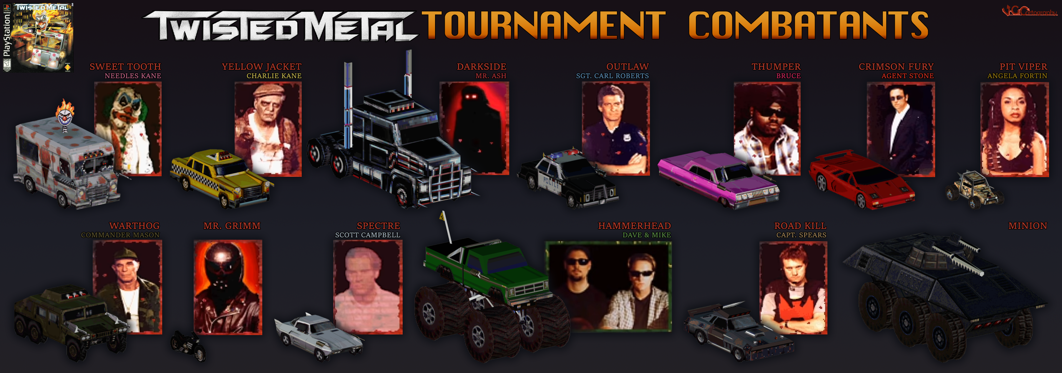 Twisted Metal (PS1)  Tournament Combatants by VGCartography on DeviantArt
