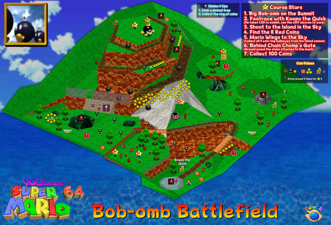 Super Mario 64 | Bob-omb Battlefield Map by VGCartography on