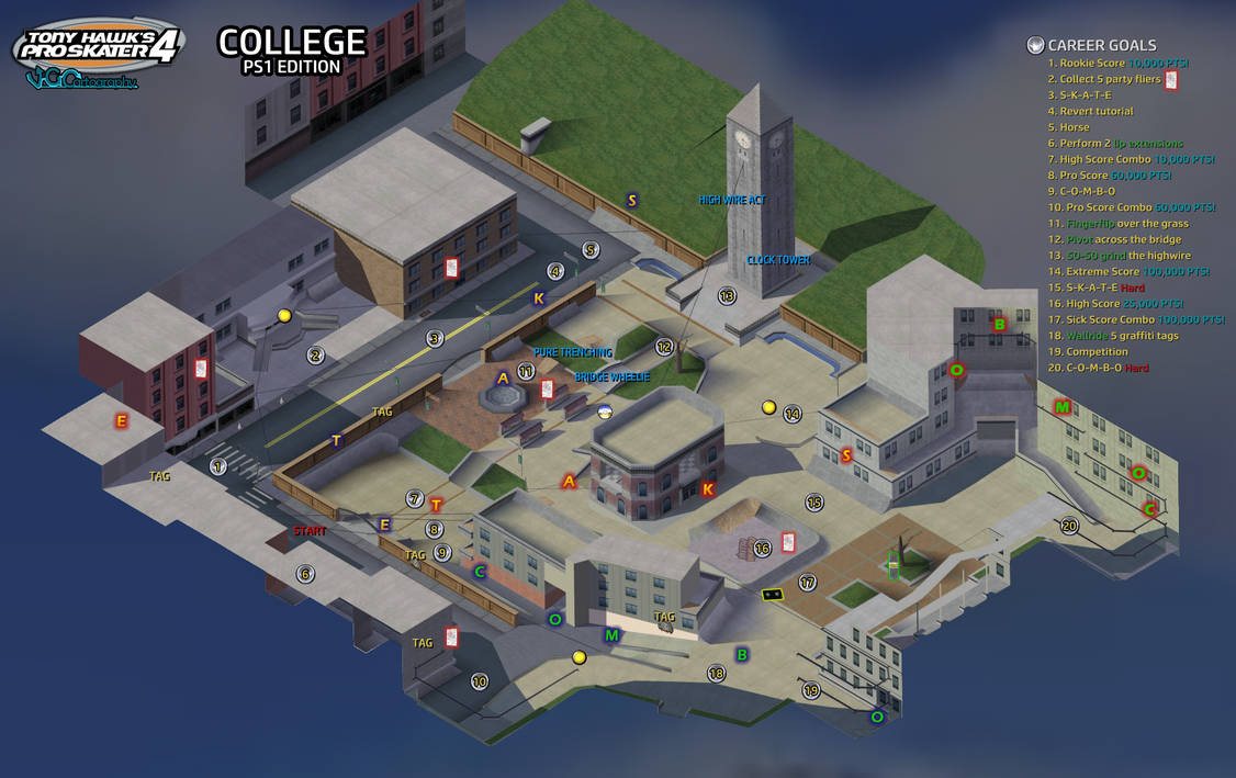 Thps4 Maps Tony Hawk's Pro Skater 4 | College (PS1) Map by VGCartography on DeviantArt