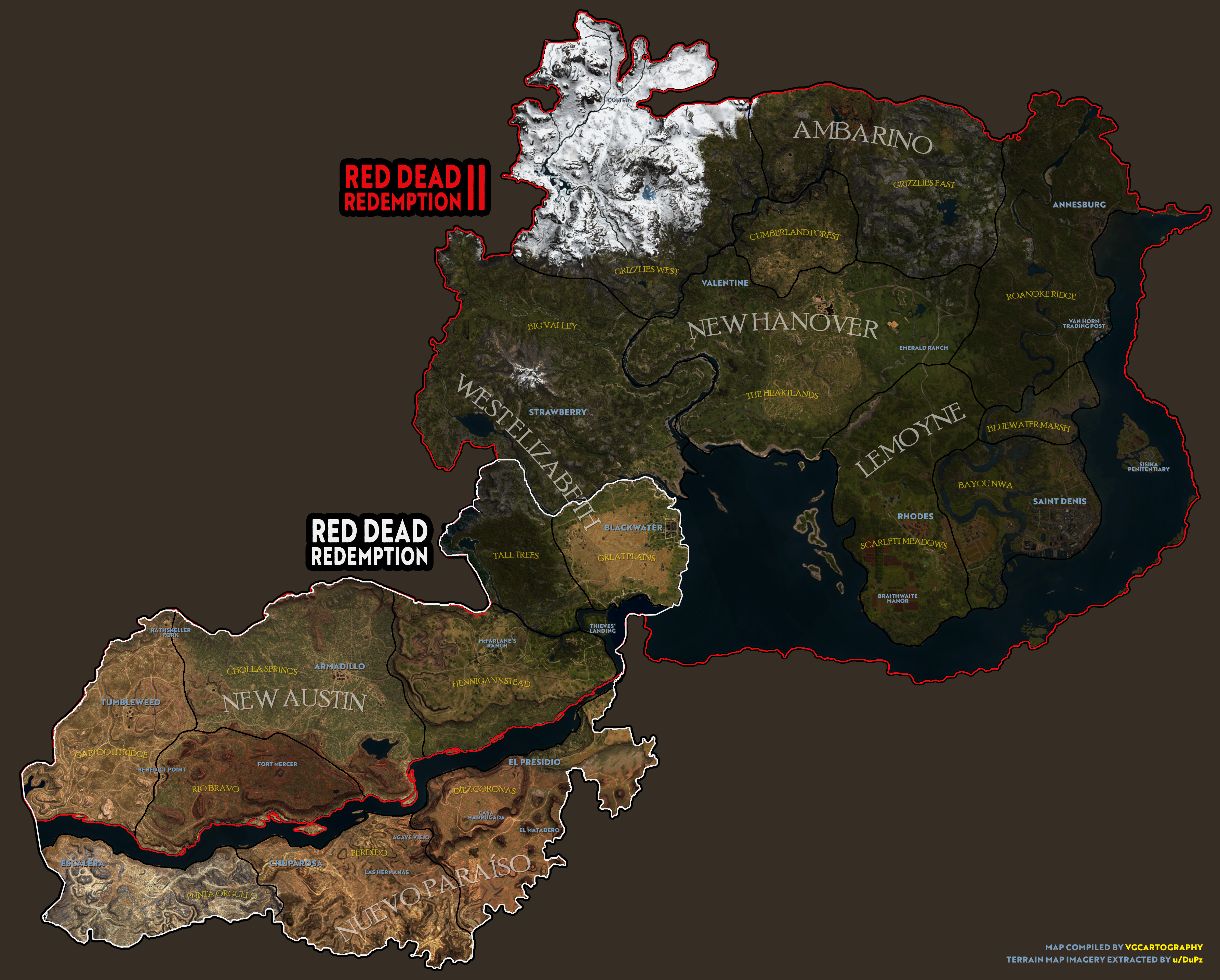 The full Red Dead Redemption 2 map shows off a big world to