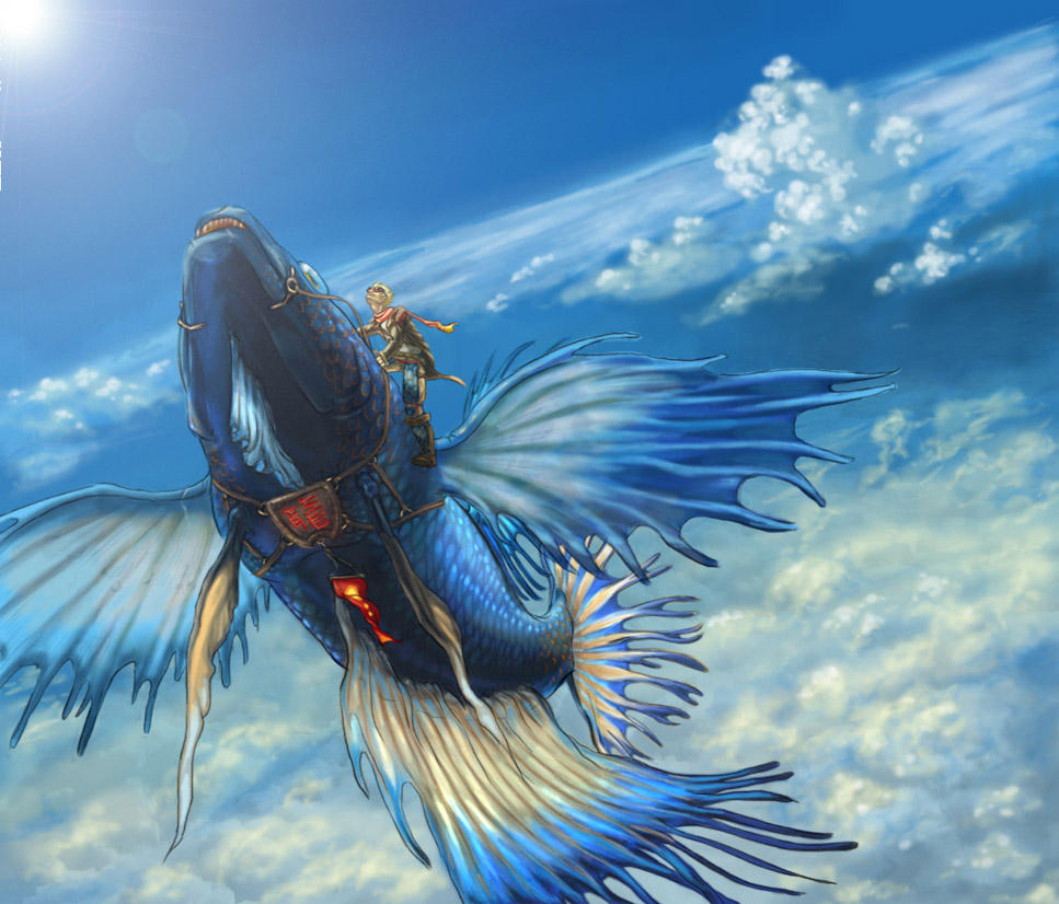 Небесные обитатели. Крылатая рыба. Фэнтези существа. Рыбы фэнтези. Летучая рыба фэнтези.