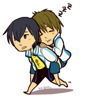 Free!: Haruka + Makoto piggybackin