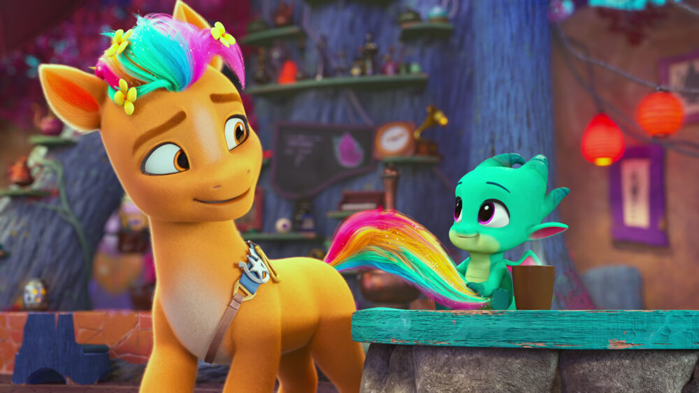 Hitch with a rainbow mane and tail with sparky