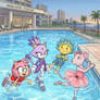Amy, Blaze, Fifi and Angelina swimming near hotel