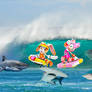 Amy Rose and Cream surfing in water