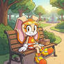 Cream the Rabbit (Riders) on the park bench