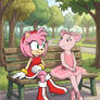 Amy Rose and Angelina Ballerina on the park bench