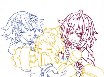 Neptune, Peashy, and Plutia color outline