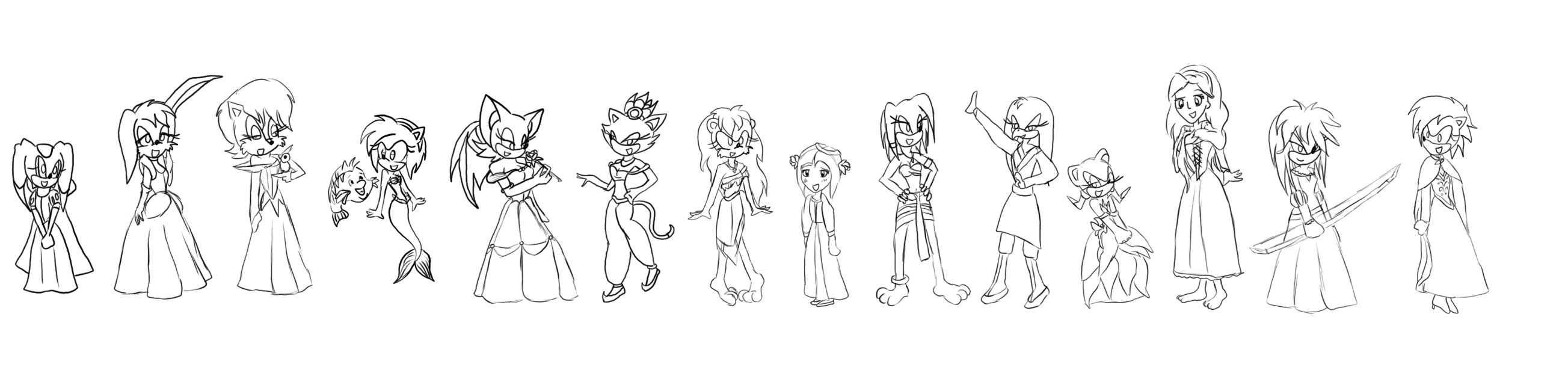 Sonic Girls: Disney Princesses3 lineart