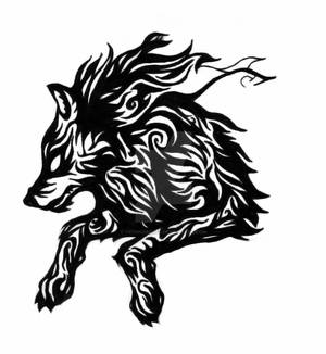 Leaping Tribal Wolf