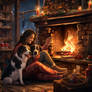  A Cozy Winter Scene With Pets Snuggled Up B D4694