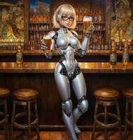 Female Android serving beer  by StableDiffusion
