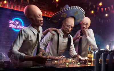 CG CHallenge - Ten  Drunk aliens by RafaelVallaperde