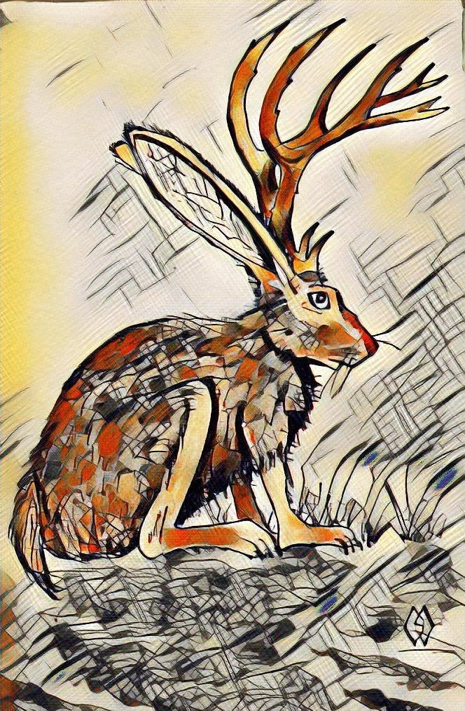 Jackalope in the abstract desert by mattstarrfineart on DeviantArt