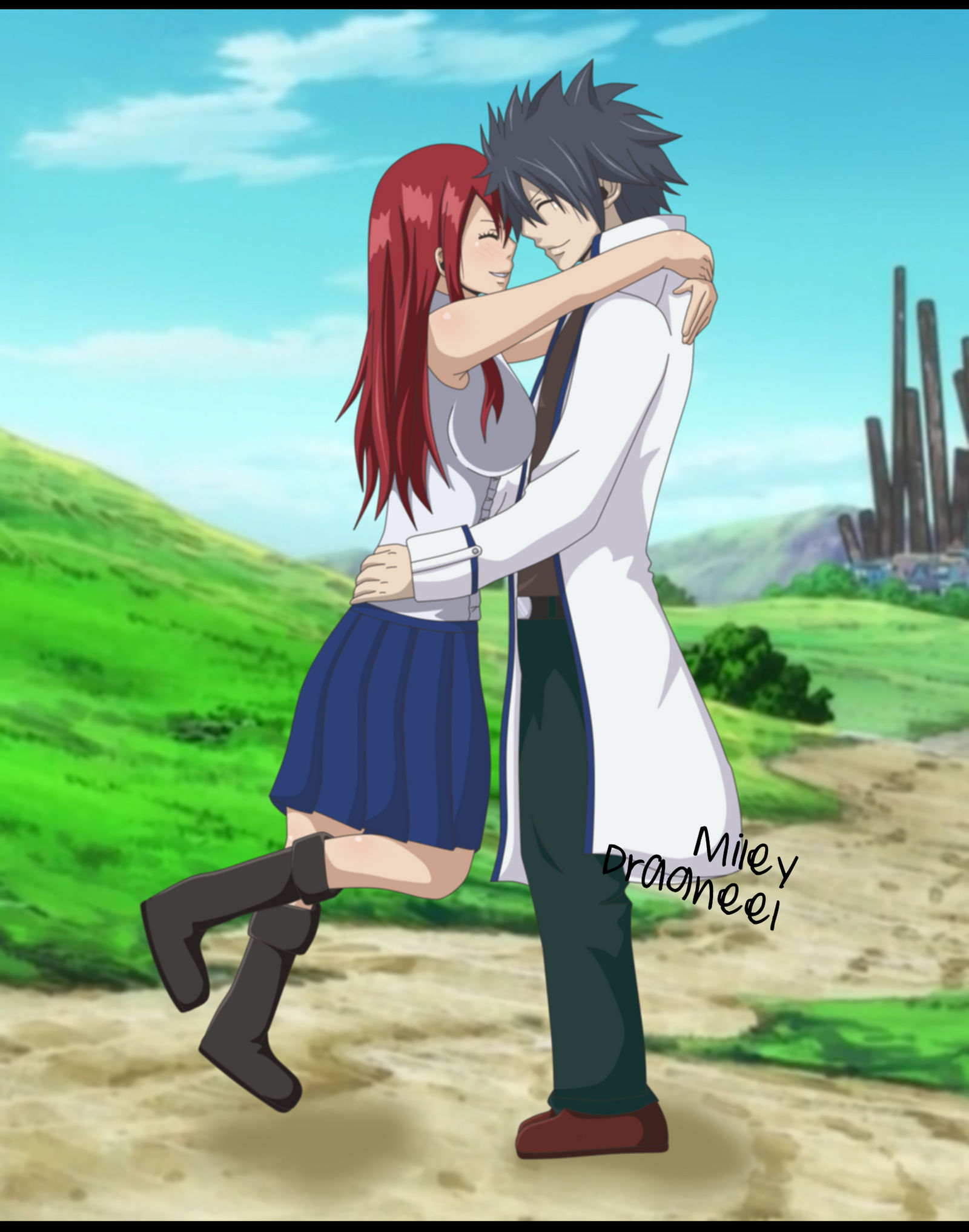 Commission - Erza and Gray Hug by MileyDragneelVE on DeviantArt