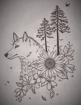 Wolf and flowers