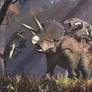 Triceratops and Dakotaraptor