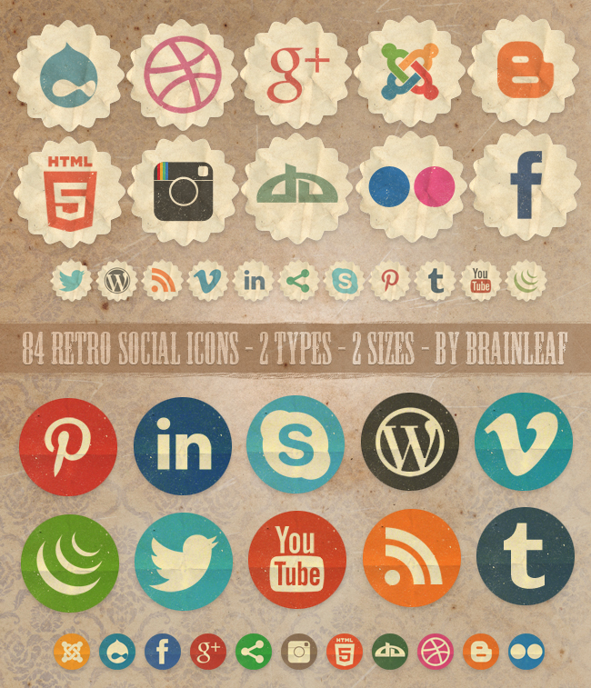 Retro Social Media Icons