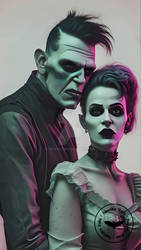 Frankenstein and his Bride in Pink