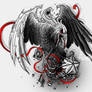 Tattoo design. Grey raven