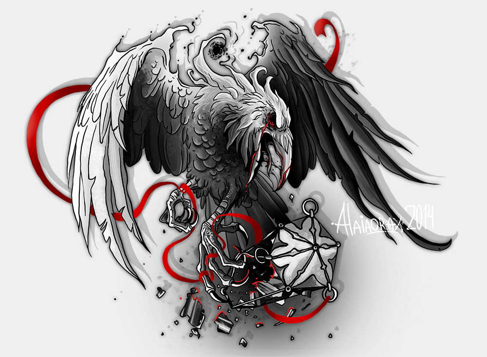 Tattoo design. Grey raven