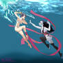 Daki Drags Shinobu Underwater