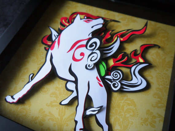 Okami Layered Paper Cut Art Piece Shadowbox