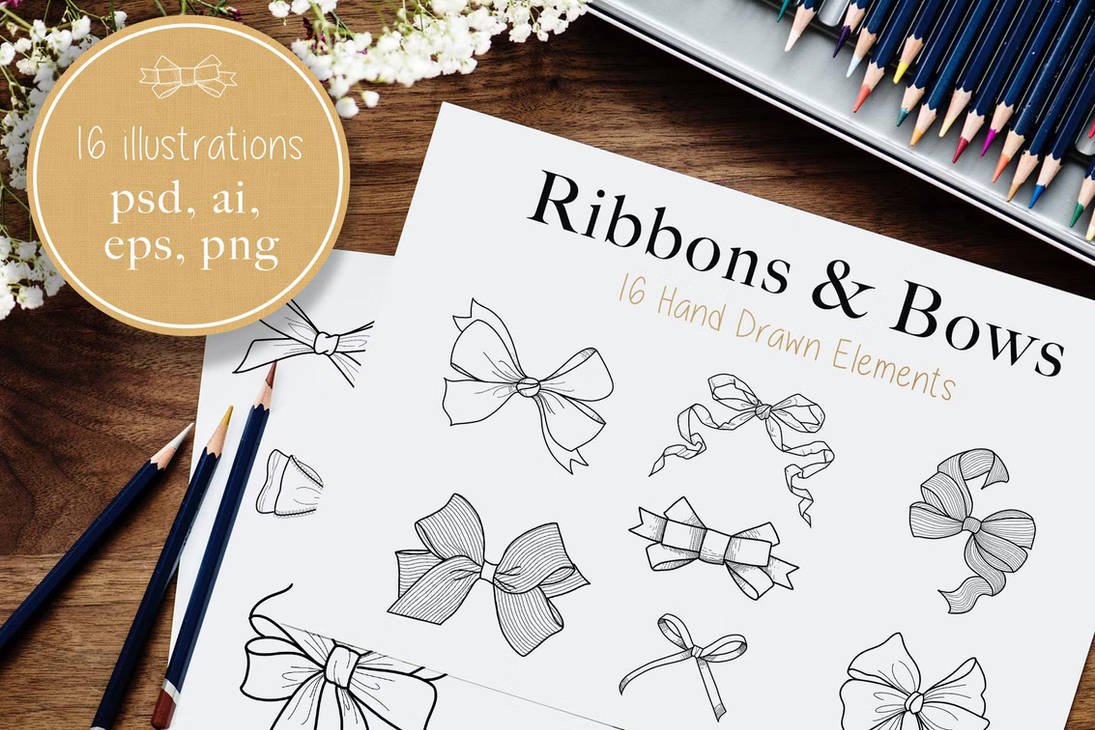 Hand Drawn Ribbons Bows by rotustona on DeviantArt