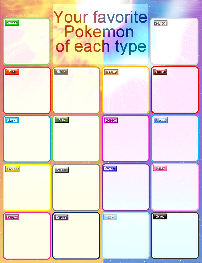 Favorite Pokemon each type Template by Dinskii on DeviantArt