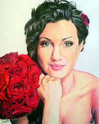 Brunette with roses