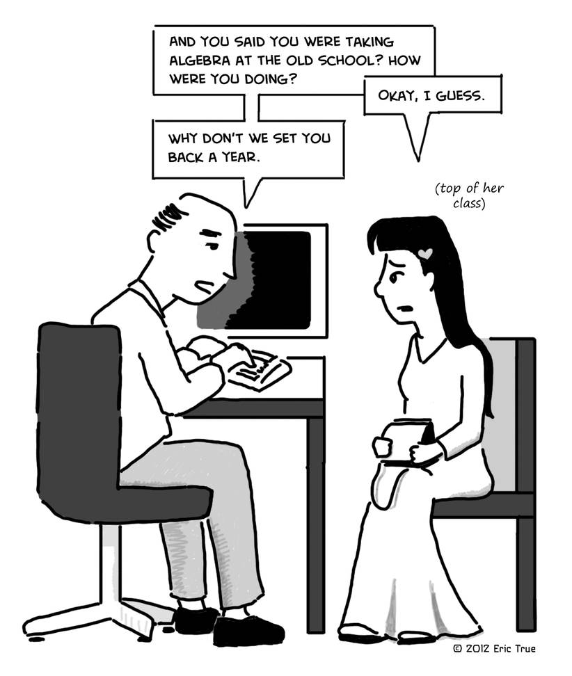 Josie moves to new school, panel 1 by spazahedron