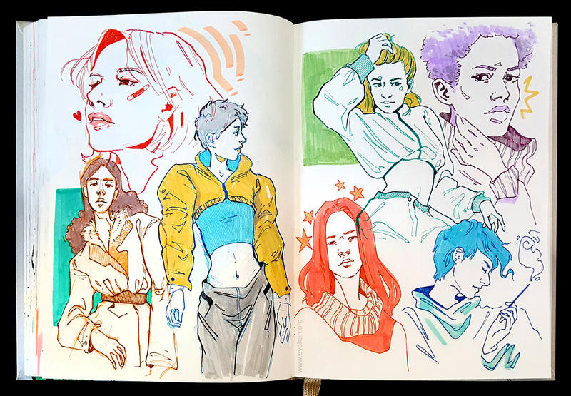 sketch journal, experiments in two page layout sketching an…