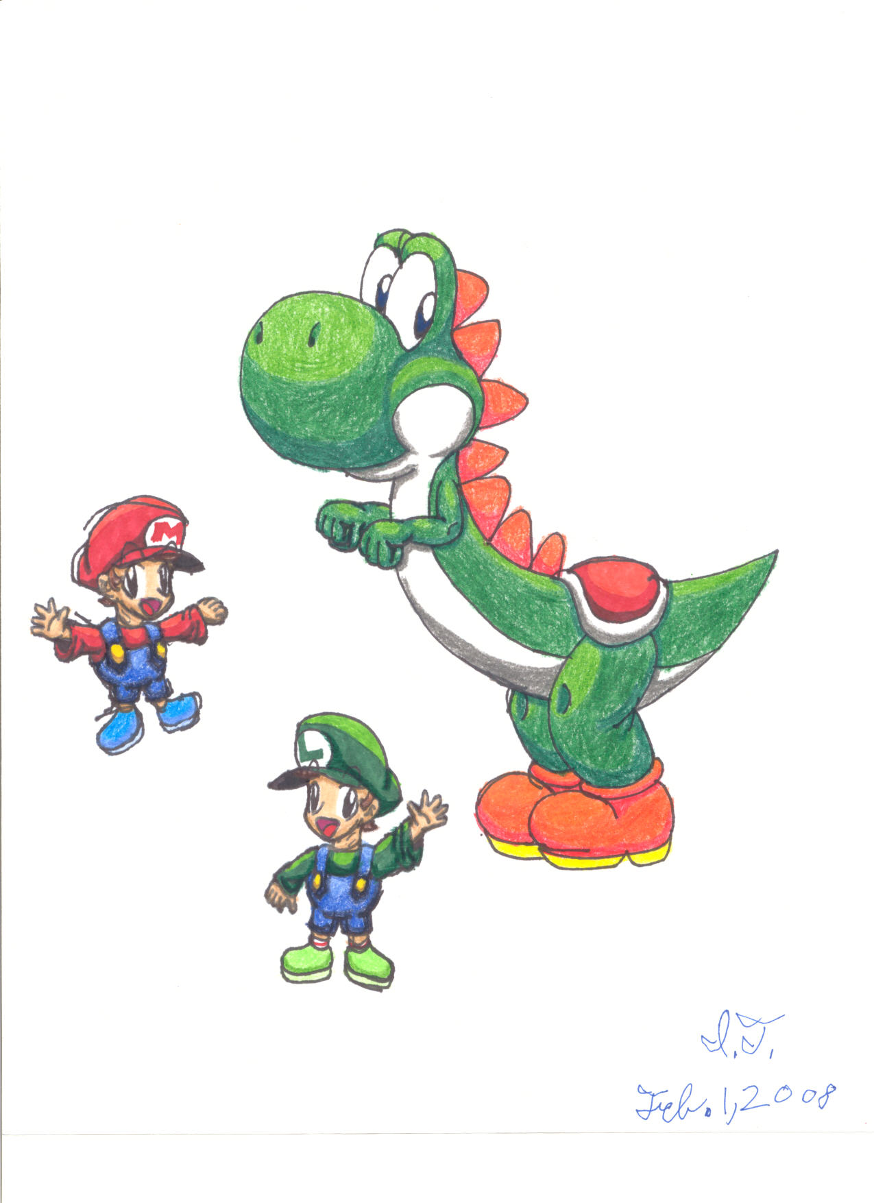 Yoshi and the baby Mario Bros.