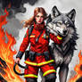 Firefighter woman with her most loyal friend 