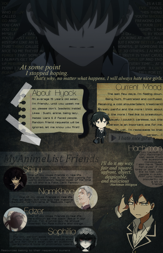 Hachiman Hikigaya Layout MyanimeList