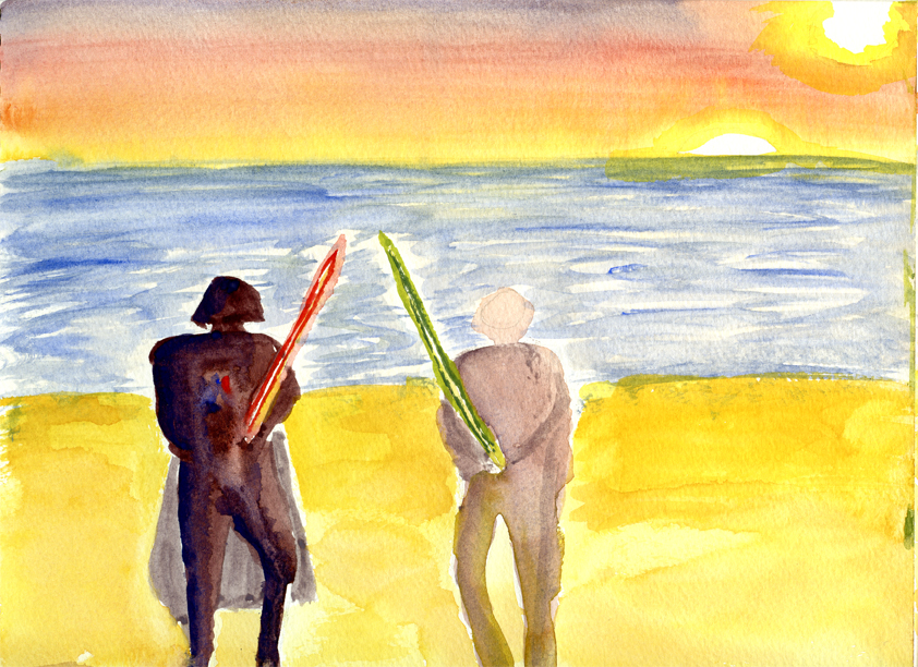 Darth Vader and Luke Skywalker on a beach