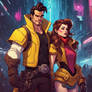 Princess Belle And Gaston Cyberpunk 