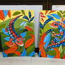 Two lizard paintings