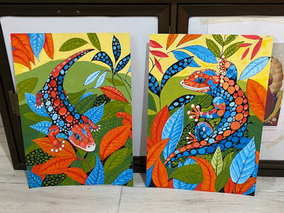 Two lizard paintings