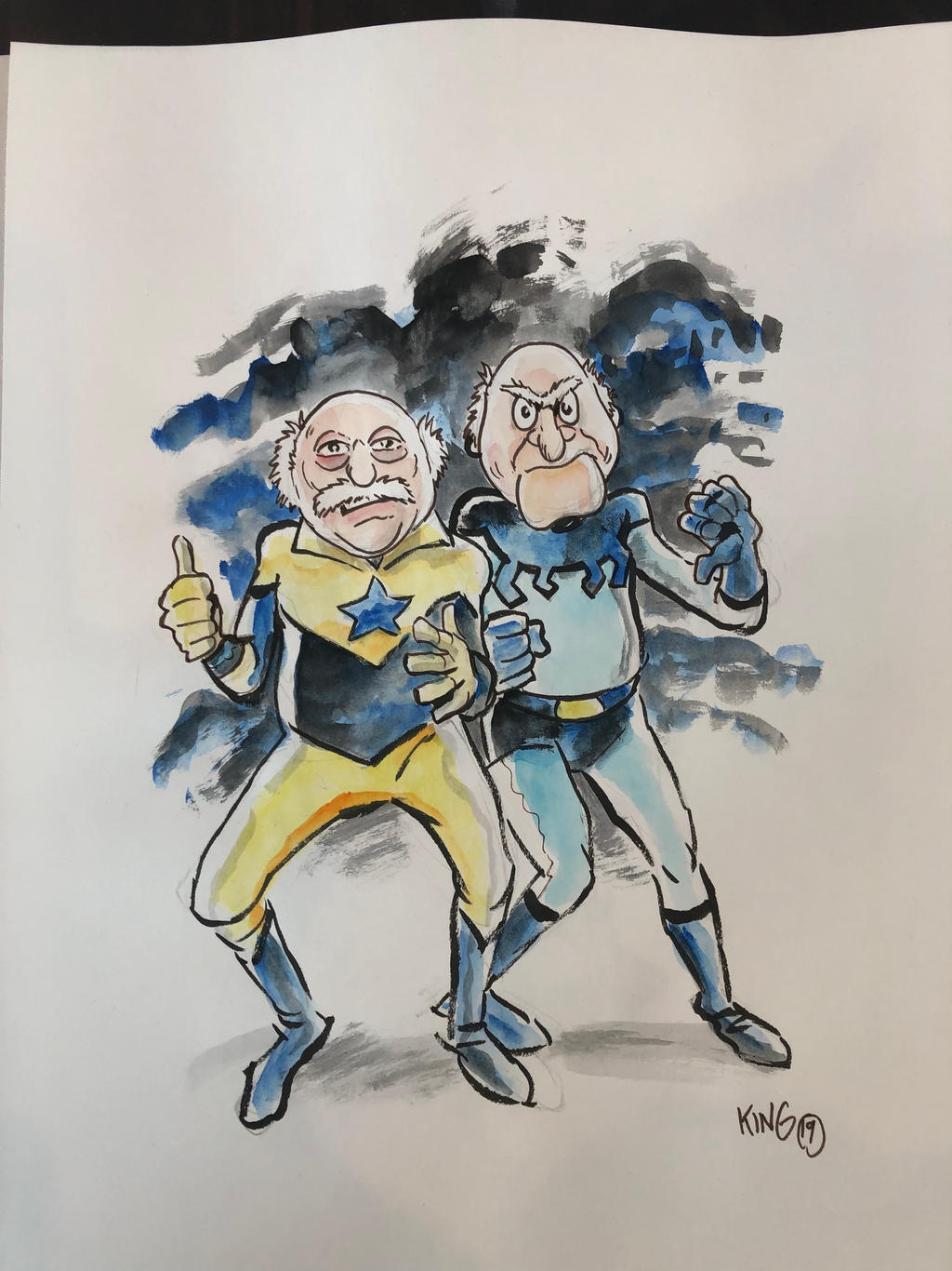 Statler and Waldorf as booster gold / blue beetle